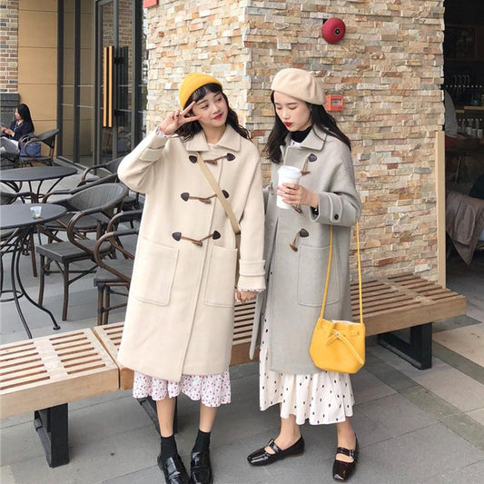 Women's Korean Fashion Pure Color Long Auntum Coats